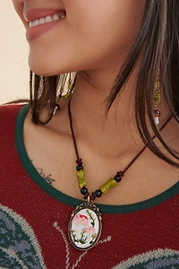 Embroidered Mushroom Vignette Necklace