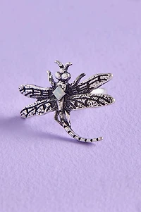 Silver Dragonfly Glass Stone Ring