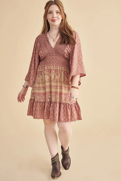 Mauve Paisley Boho Sari Dress