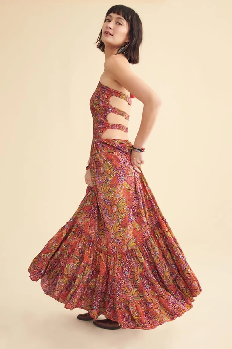 Paisley Strappy Boho Sari Maxi Dress