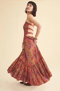 Paisley Strappy Boho Sari Maxi Dress