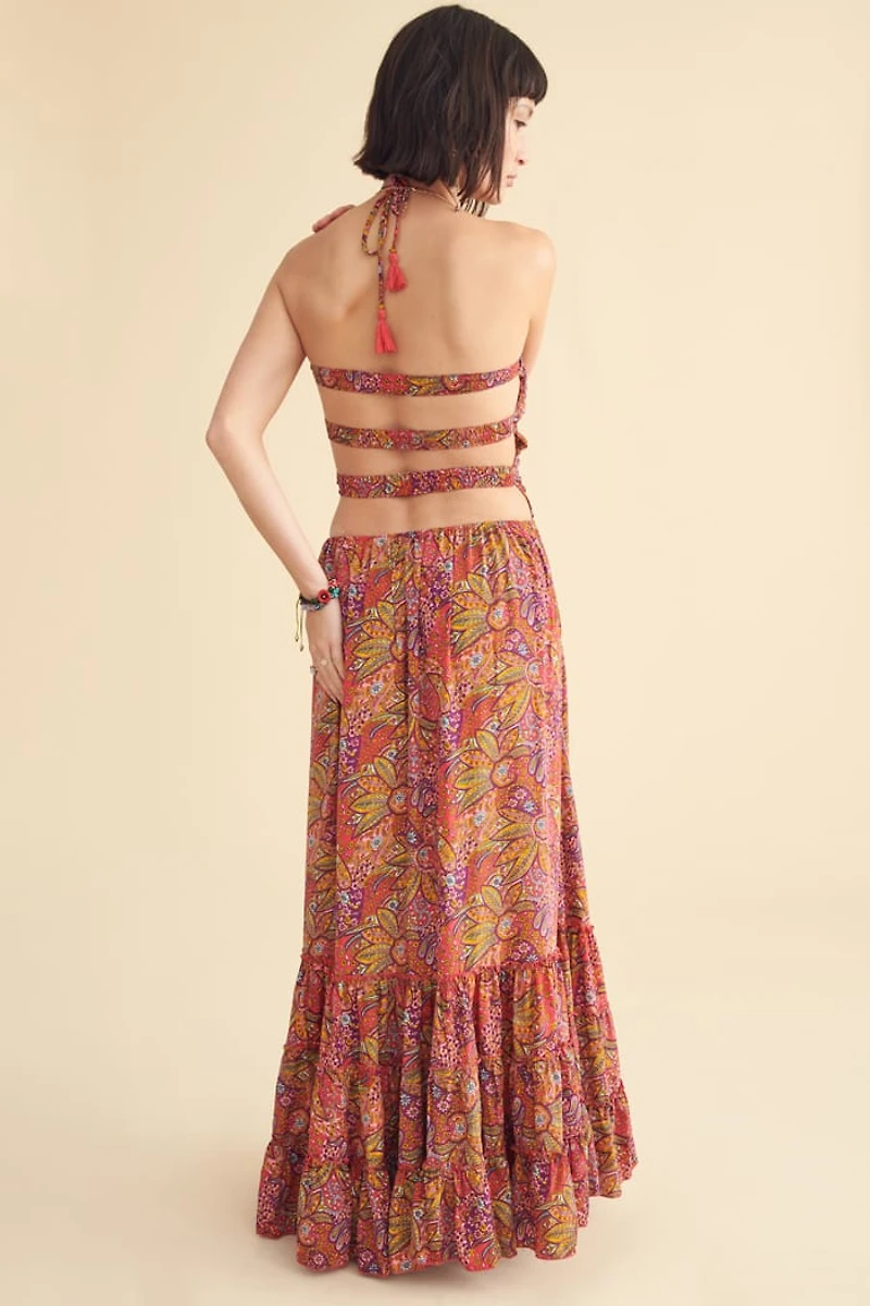 Paisley Strappy Boho Sari Maxi Dress