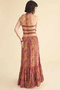 Paisley Strappy Boho Sari Maxi Dress