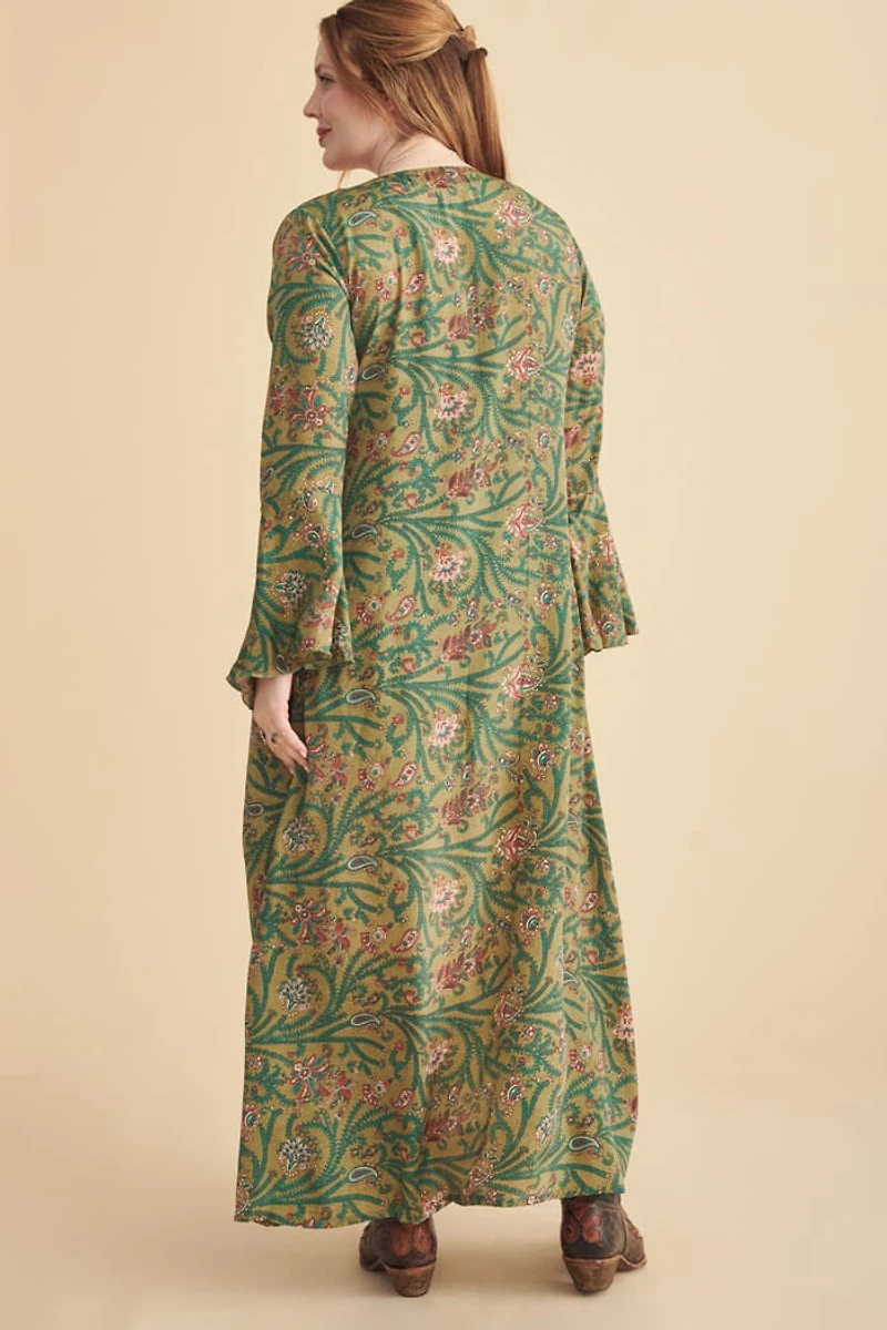 Green Paisley Longline Boho Sari Duster
