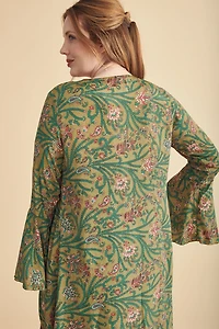 Green Paisley Longline Boho Sari Duster