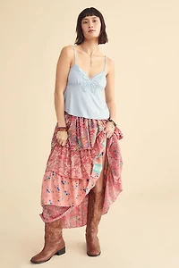 Assorted Pink Paisley Tiered Boho Maxi Skirt