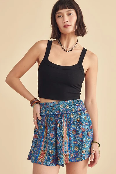 Floral Blue Silk Sari Barcelona Shorts