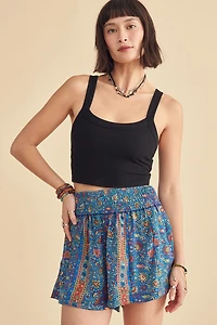 Floral Blue Silk Sari Barcelona Shorts