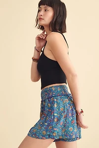 Floral Blue Silk Sari Barcelona Shorts