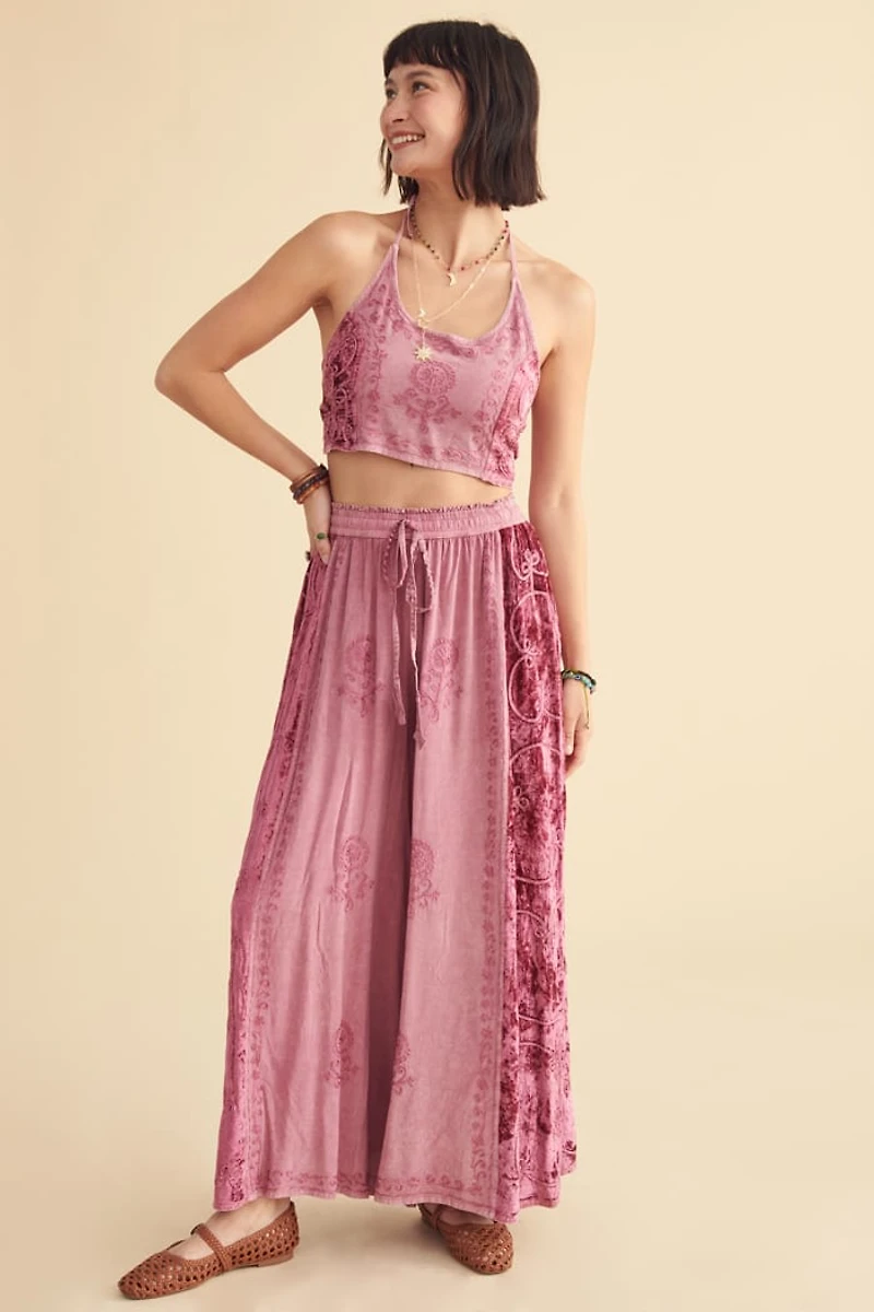 Moonlit Mauve Velvet Panel Halter Top