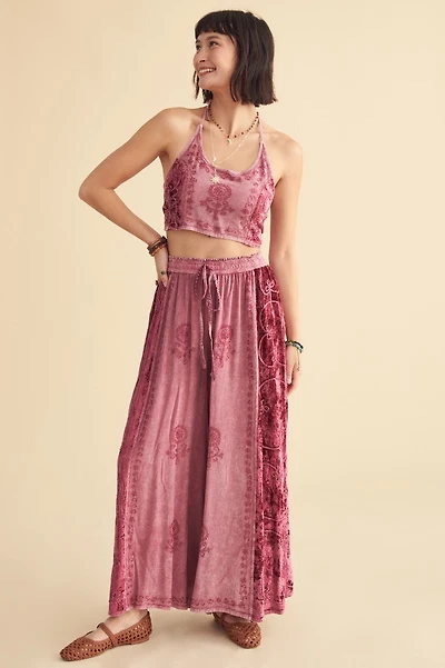 Moonlit Mauve Velvet Panel Wide Leg Pants