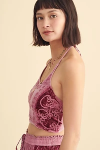 Moonlit Mauve Velvet Panel Halter Top