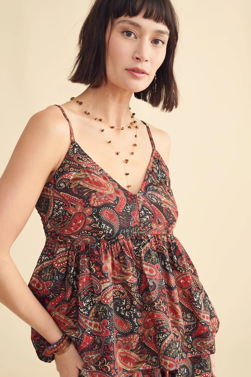 Crimson Paisley Sari Babydoll Tank