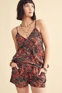 Crimson Paisley Sari Shorts