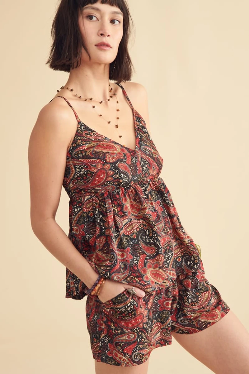 Crimson Paisley Sari Shorts