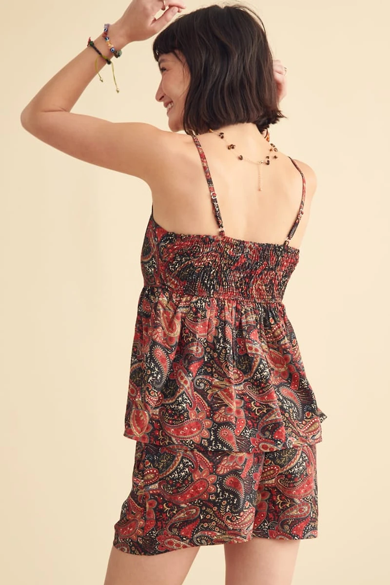 Crimson Paisley Sari Shorts