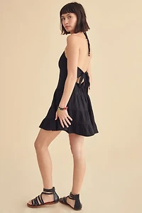Onyx Black Halter Mini Dress