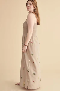 Flower Child Taupe Embroidered Tube Maxi Dress