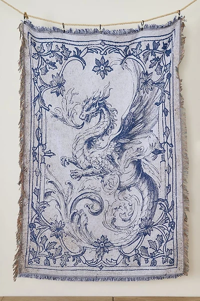 Floral Dragon Woven Throw Blanket