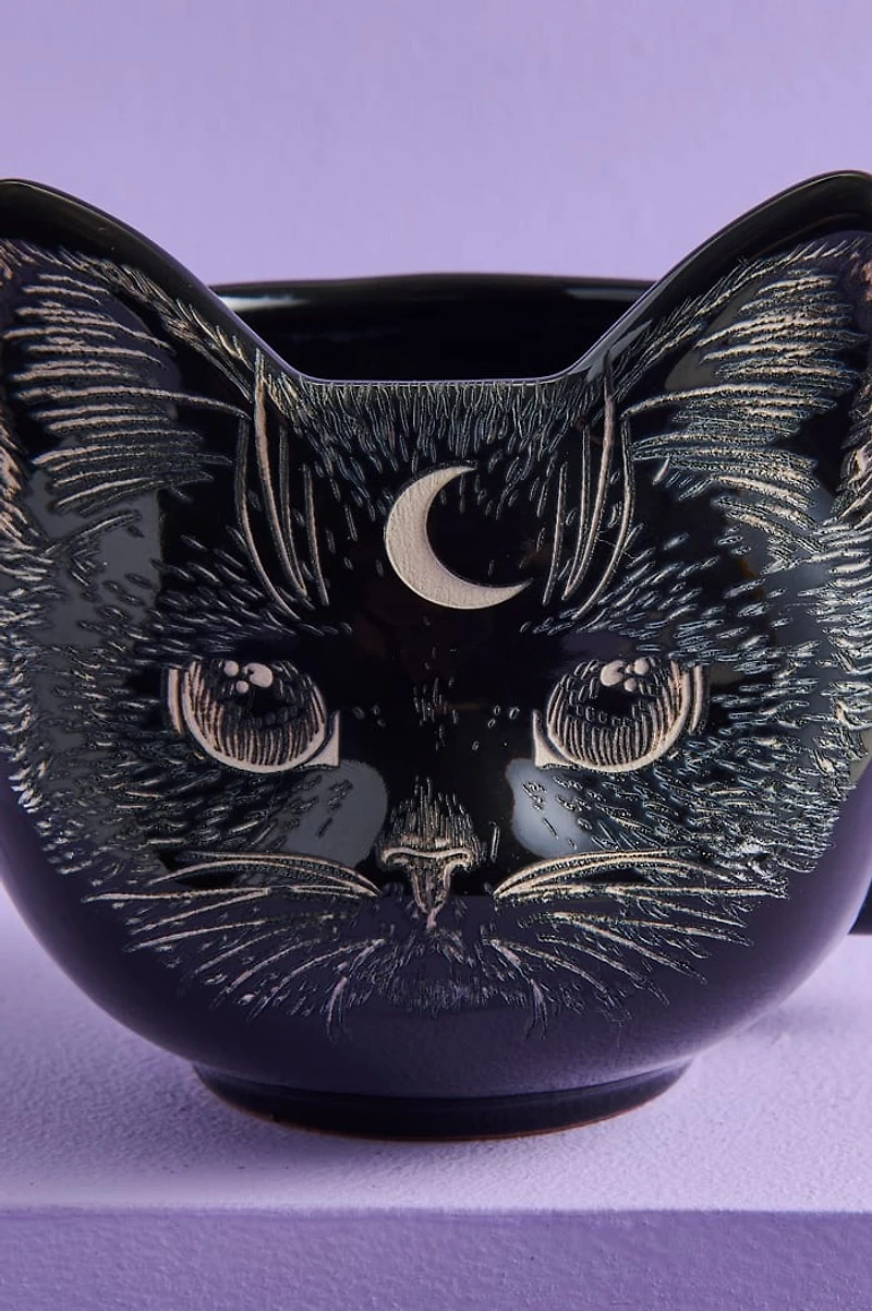 Artisan Crafted Moon Cat Head Ceramic Mug