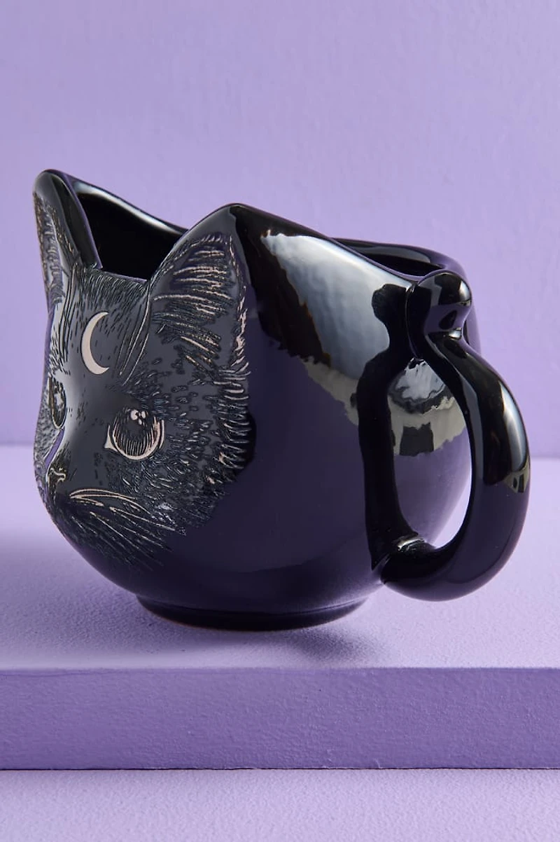 Artisan Crafted Moon Cat Head Ceramic Mug
