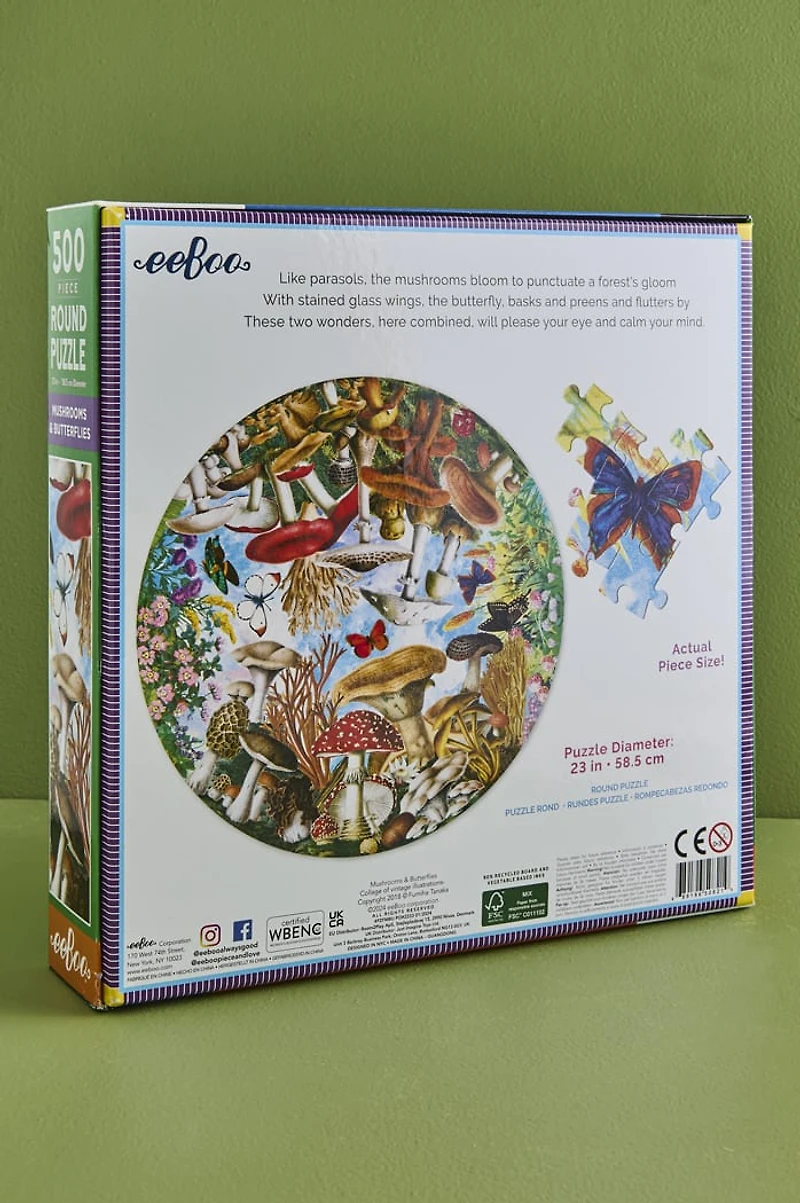 Mushrooms and Butterflies 500 Piece Round Puzzle