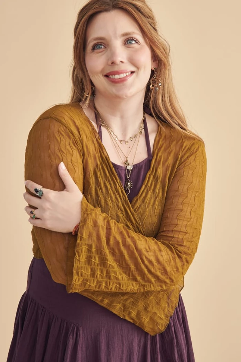 Moss Wavy Mesh Front Tie Shrug