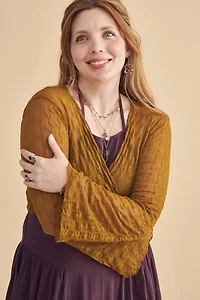 Moss Wavy Mesh Front Tie Shrug