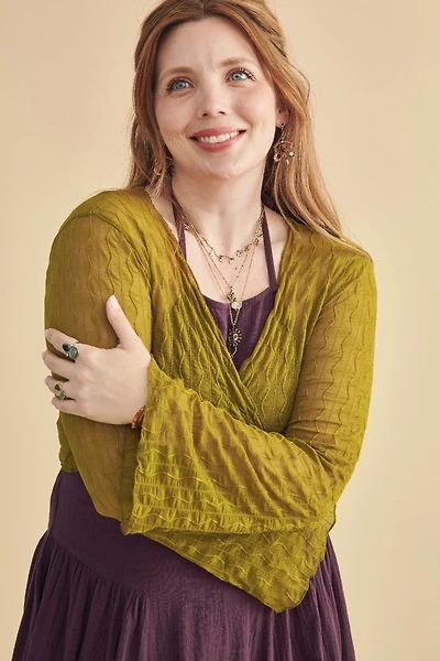 Moss Wavy Mesh Front Tie Shrug