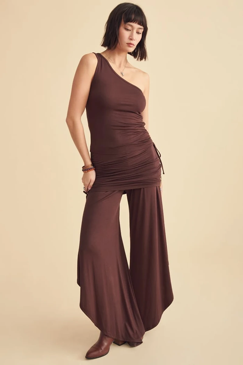 Brown Drift Cold Shoulder Top