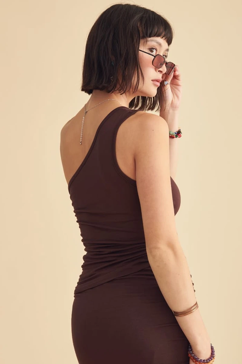 Brown Drift Cold Shoulder Top