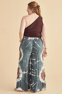 Slate Blue Spiral Tie Dye Wide Leg Pants