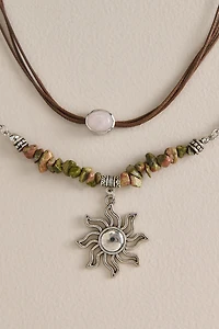 Rose Quartz and Sun Choker Necklace Set