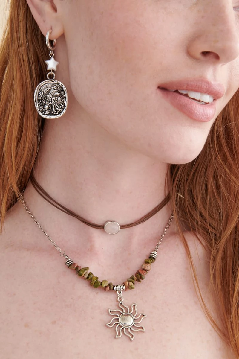 Rose Quartz and Sun Choker Necklace Set