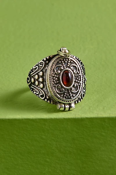 Silver Antique Oval Locket Ring