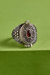 Silver Antique Oval Locket Ring