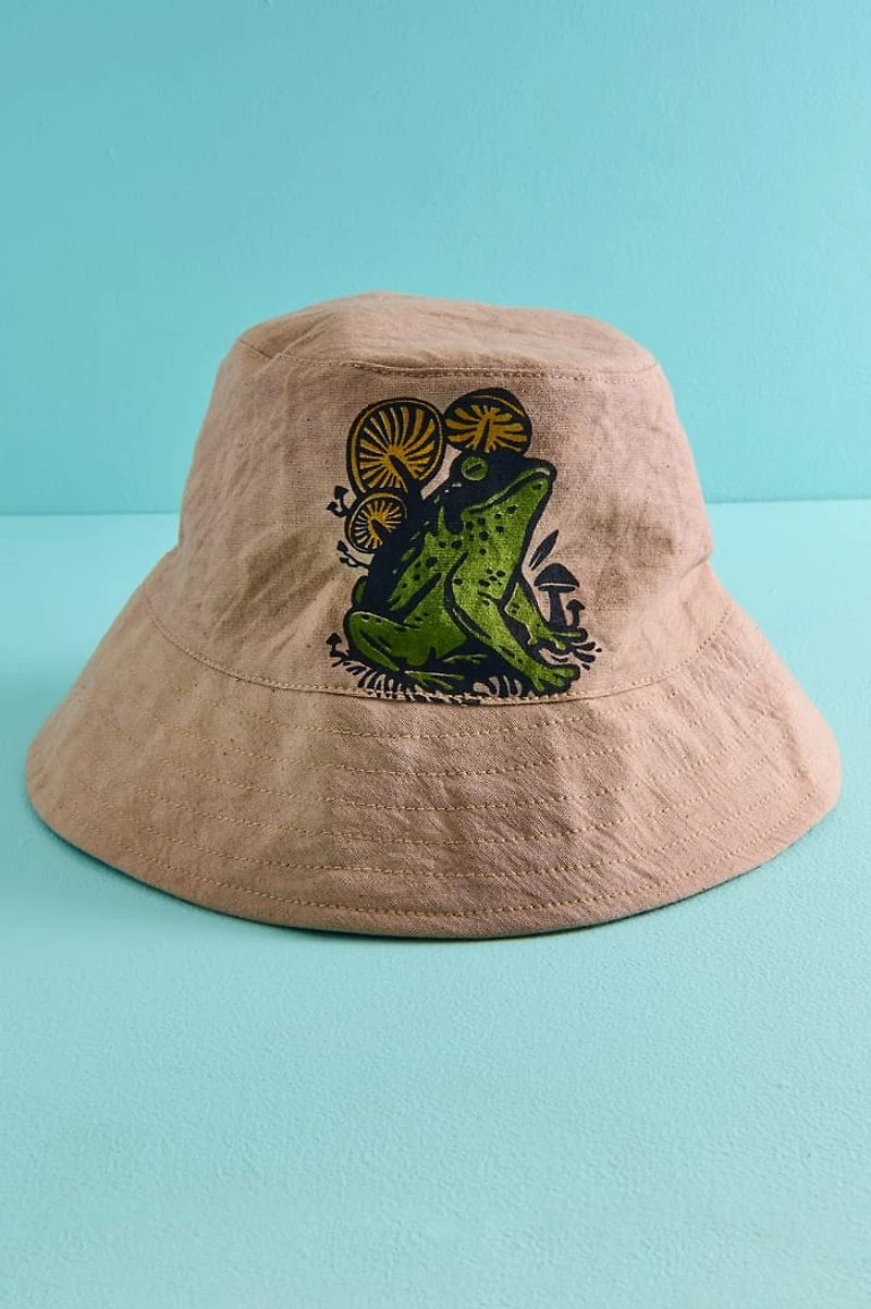Khaki Mushroom Frog Reversible Bucket Hat