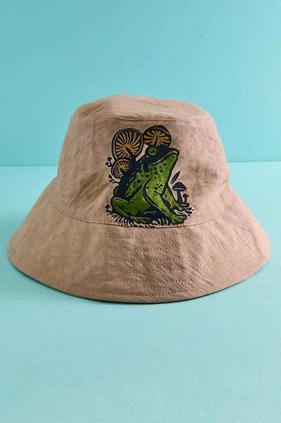 Khaki Mushroom Frog Reversible Bucket Hat