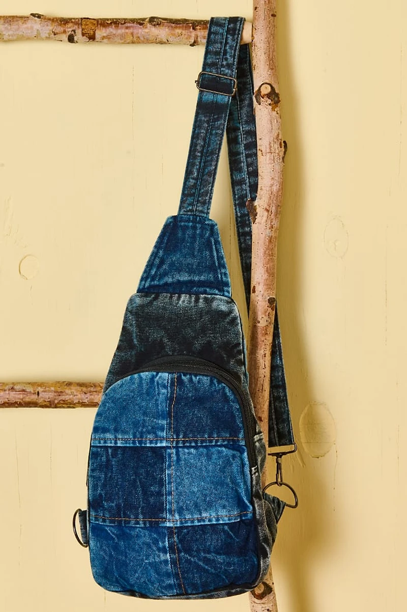 Denim Patchwork Sling Bag