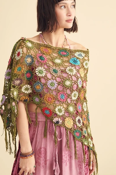 Olive Vintage Flower Crochet Festival Shawl