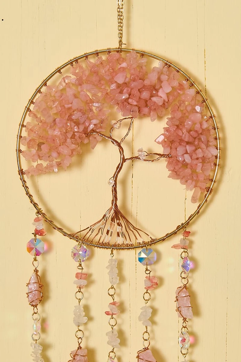 Rose Quartz Tree of Life Suncatcher