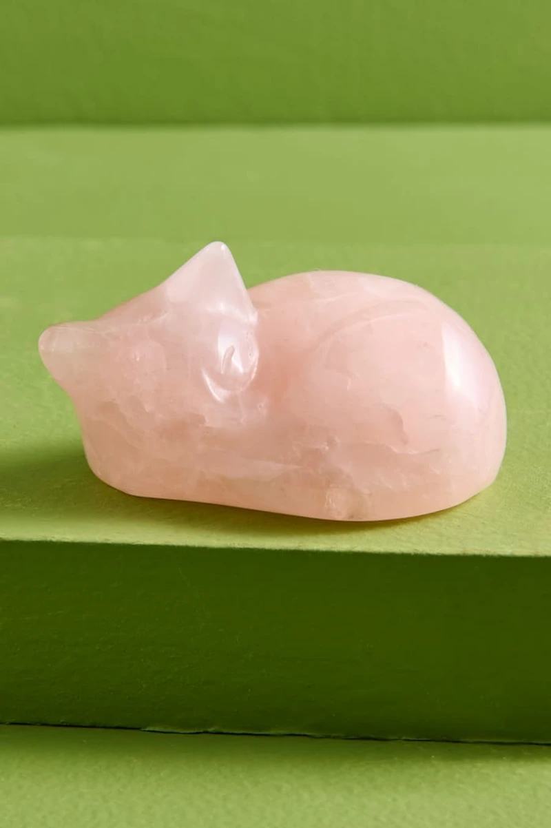 Large Rose Quartz Cat Figurine