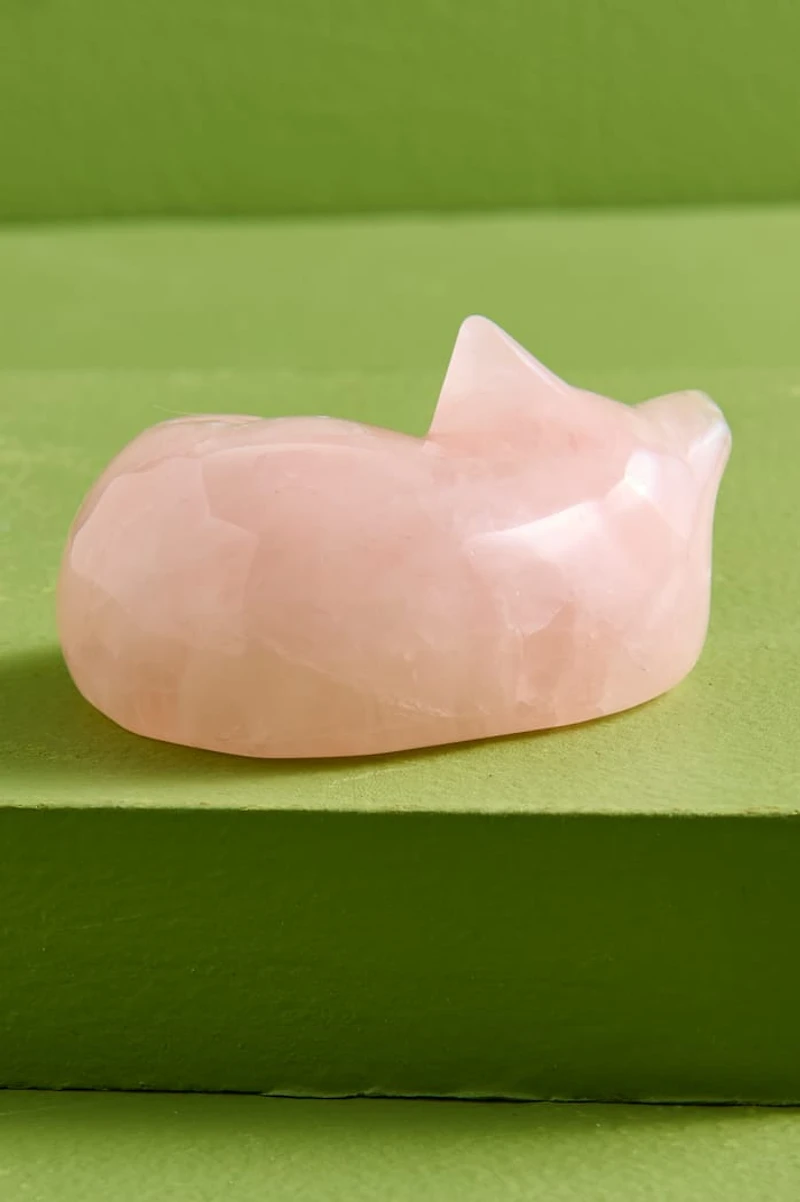 Large Rose Quartz Cat Figurine