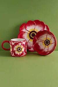 Buy Red Floral Ceramic Bowl - Boho Artisan Style Home Accent