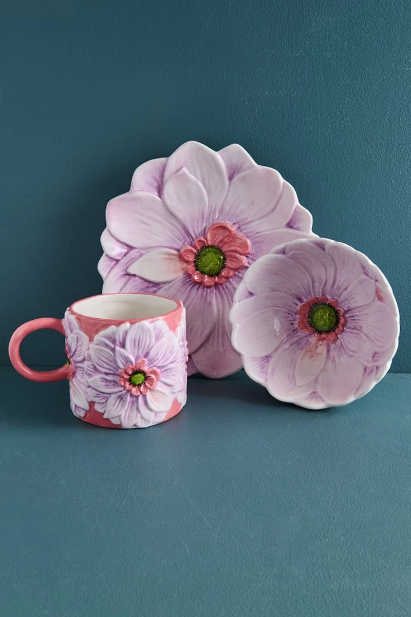 Purple Blushing Flower Artisan-Painted Ceramic Mug