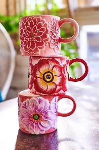 Purple Blushing Flower Artisan-Painted Ceramic Mug