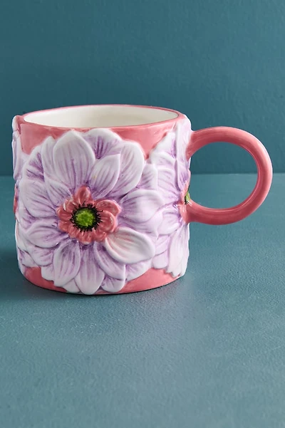 Purple Blushing Flower Artisan-Painted Ceramic Mug