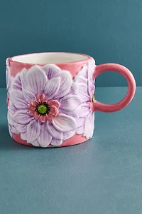 Purple Blushing Flower Artisan-Painted Ceramic Mug