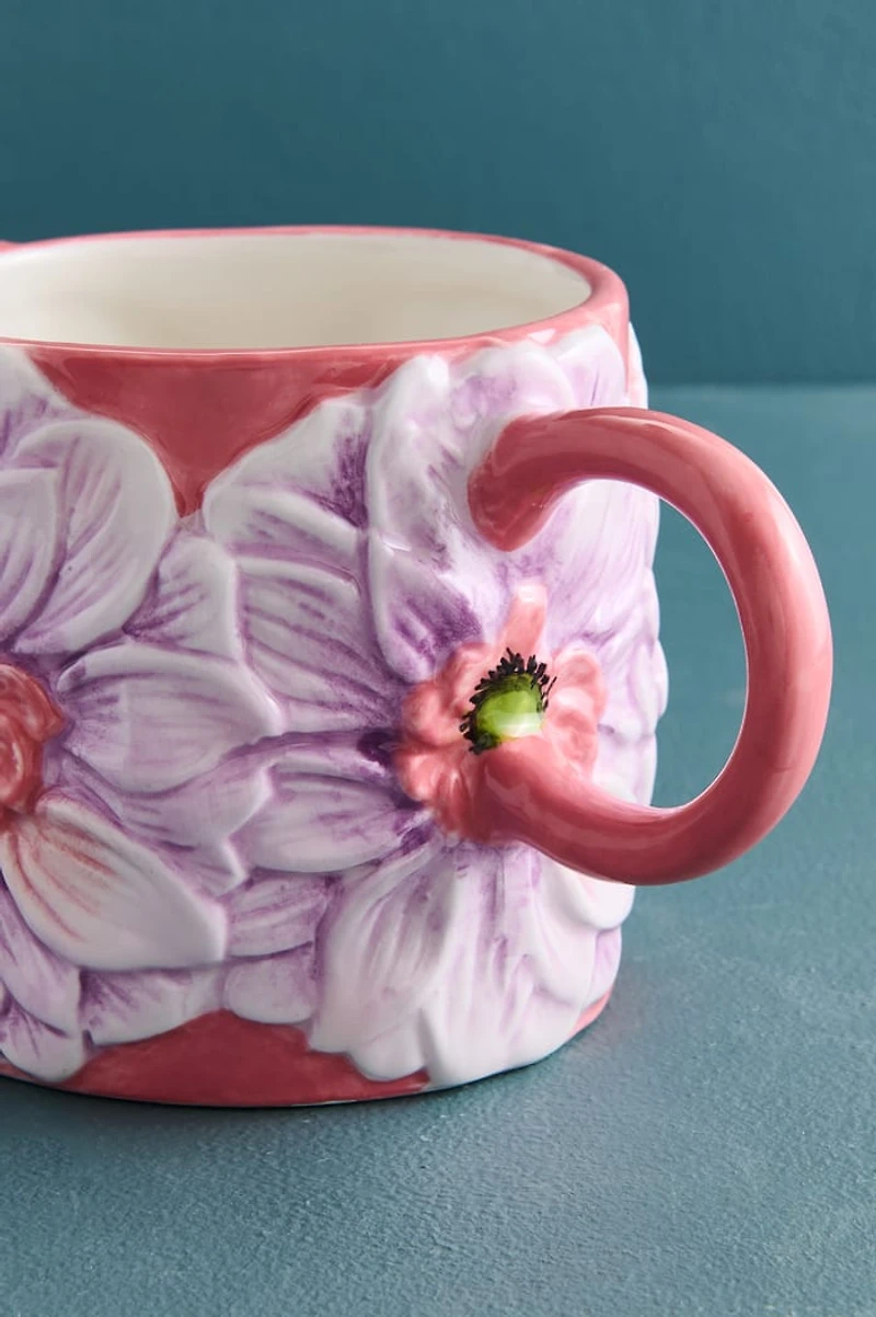 Purple Blushing Flower Artisan-Painted Ceramic Mug