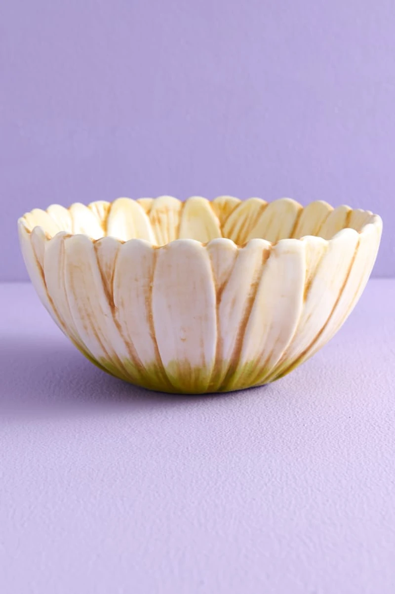 Blushing Flower Artisan-Painted Ceramic Bowl